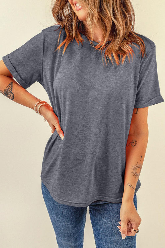 Gray Casual Plain Crew Neck Tee - L & M Kee, LLC