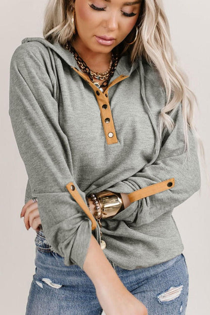 Gray Quarter Buttoned Drawstring Pullover Hoodie - L & M Kee, LLC