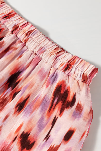 Pink Abstract Watercolor Tie Dye Tiered Maxi Skirt