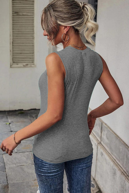 Rib Knit Cut-out Front Twist Tank Top - L & M Kee, LLC