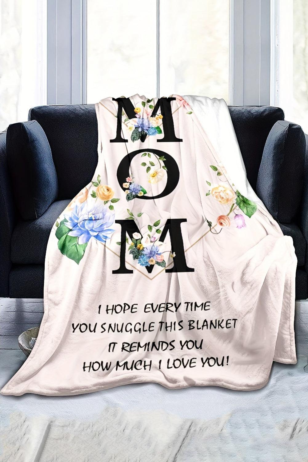 White MOM Floral Print Flannel Blanket 130*150cm - L & M Kee, LLC