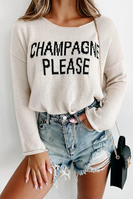 Snow White Champagne Please Graphic Sweater - L & M Kee, LLC