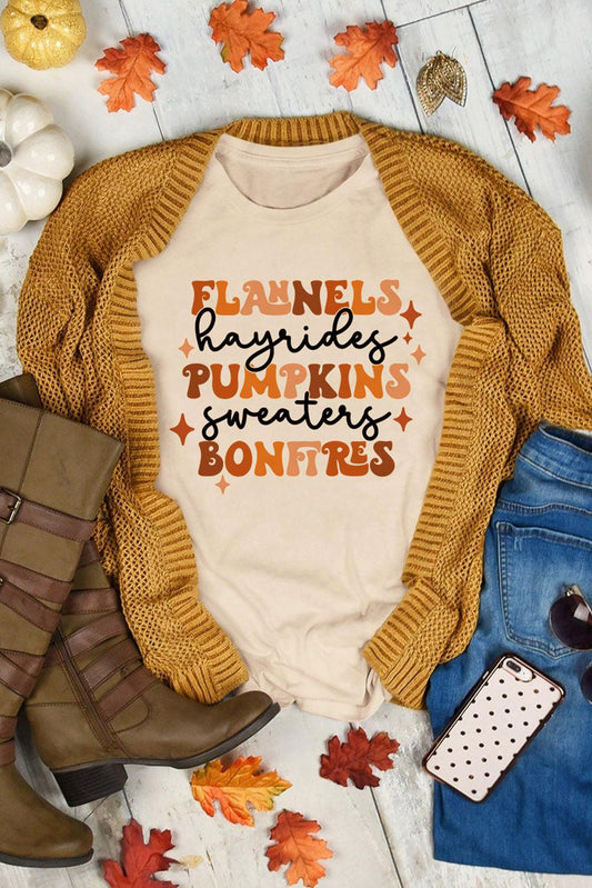 Khaki Flannels Hayrides Pumpkins Sweaters Bonfires Tee - L & M Kee, LLC