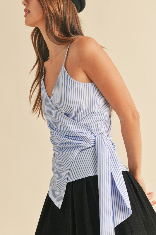 Aemi + Co Side Knotted Surplice Striped Cami