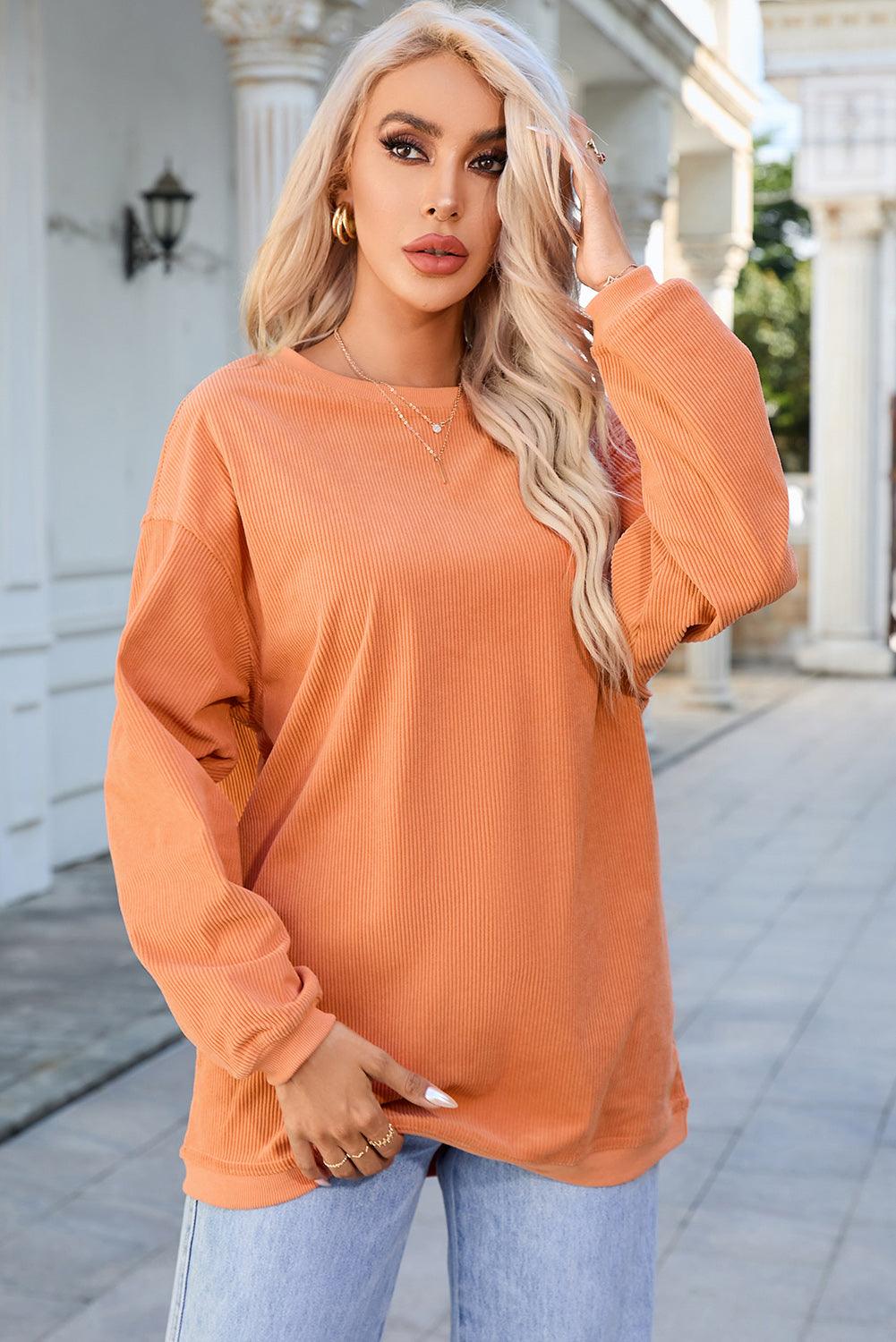 Orange JOLENE Ribbed Corded Oversized Sweatshirt - L & M Kee, LLC