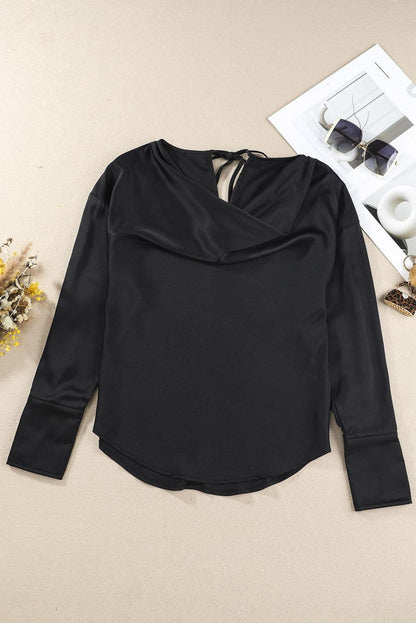 Cowl Neck Long Sleeve Elegant Blouse - L & M Kee, LLC