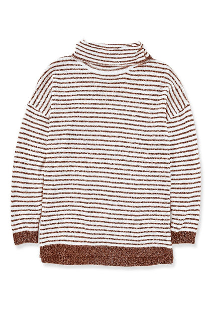Black Striped Turtleneck Loose Sweater - L & M Kee, LLC