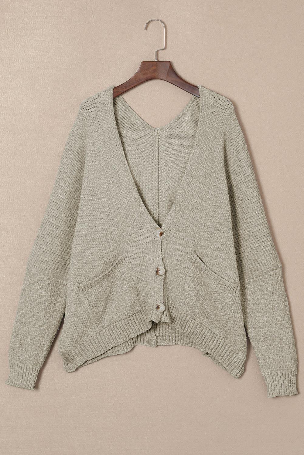 Gray Buttons Front Pocketed Sweater Cardigan - L & M Kee, LLC