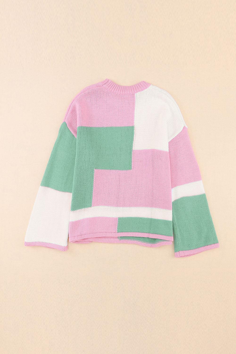 Colorblock Drop Shoulder Bell Sleeve Sweater - L & M Kee, LLC