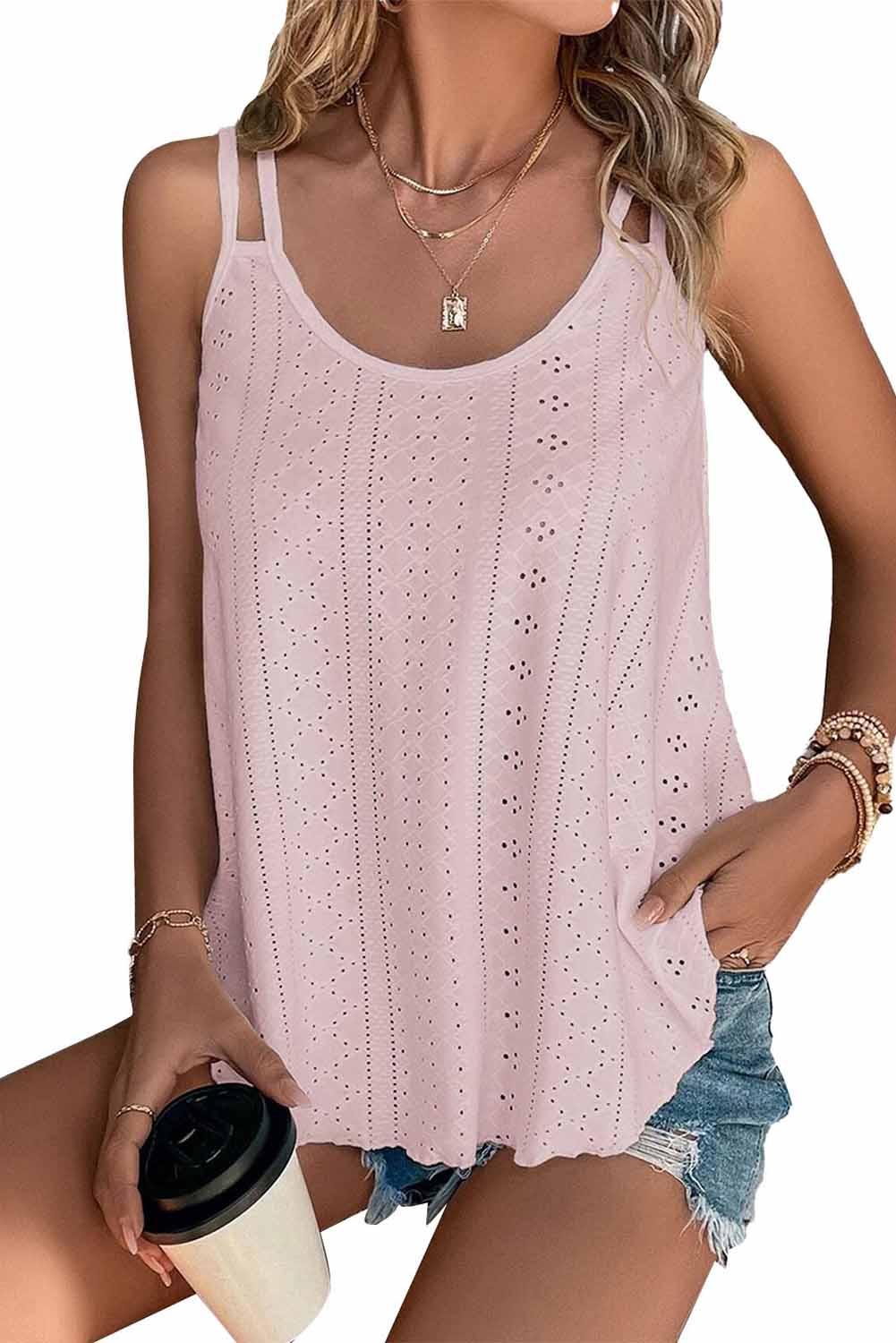 White Eyelet Strappy Scoop-Neck Tank Top - L & M Kee, LLC