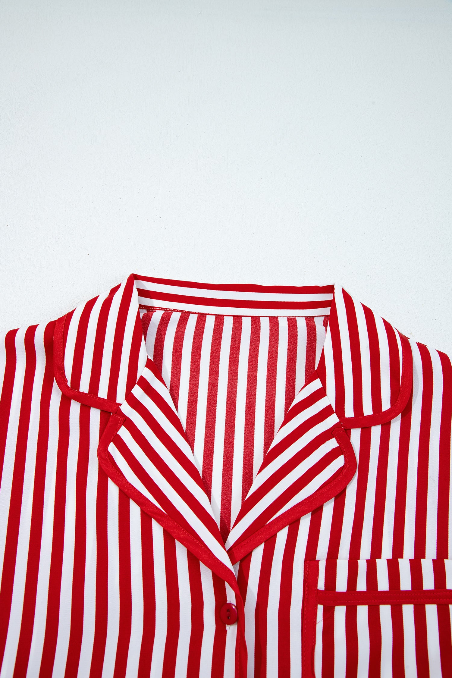 Red Stripe Contrast Velvet Trim Bow Knot Waist 2pcs Pajama Set