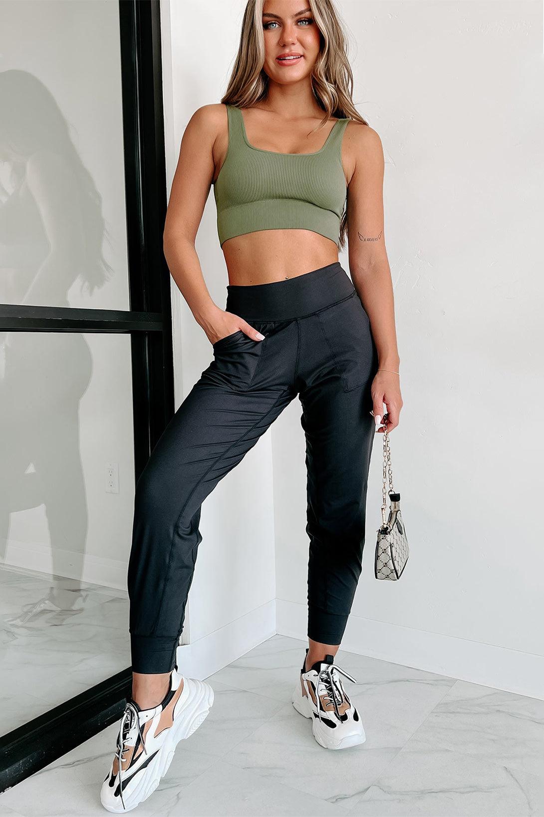 Black Exposed Seam High Waist Pocketed Joggers - L & M Kee, LLC