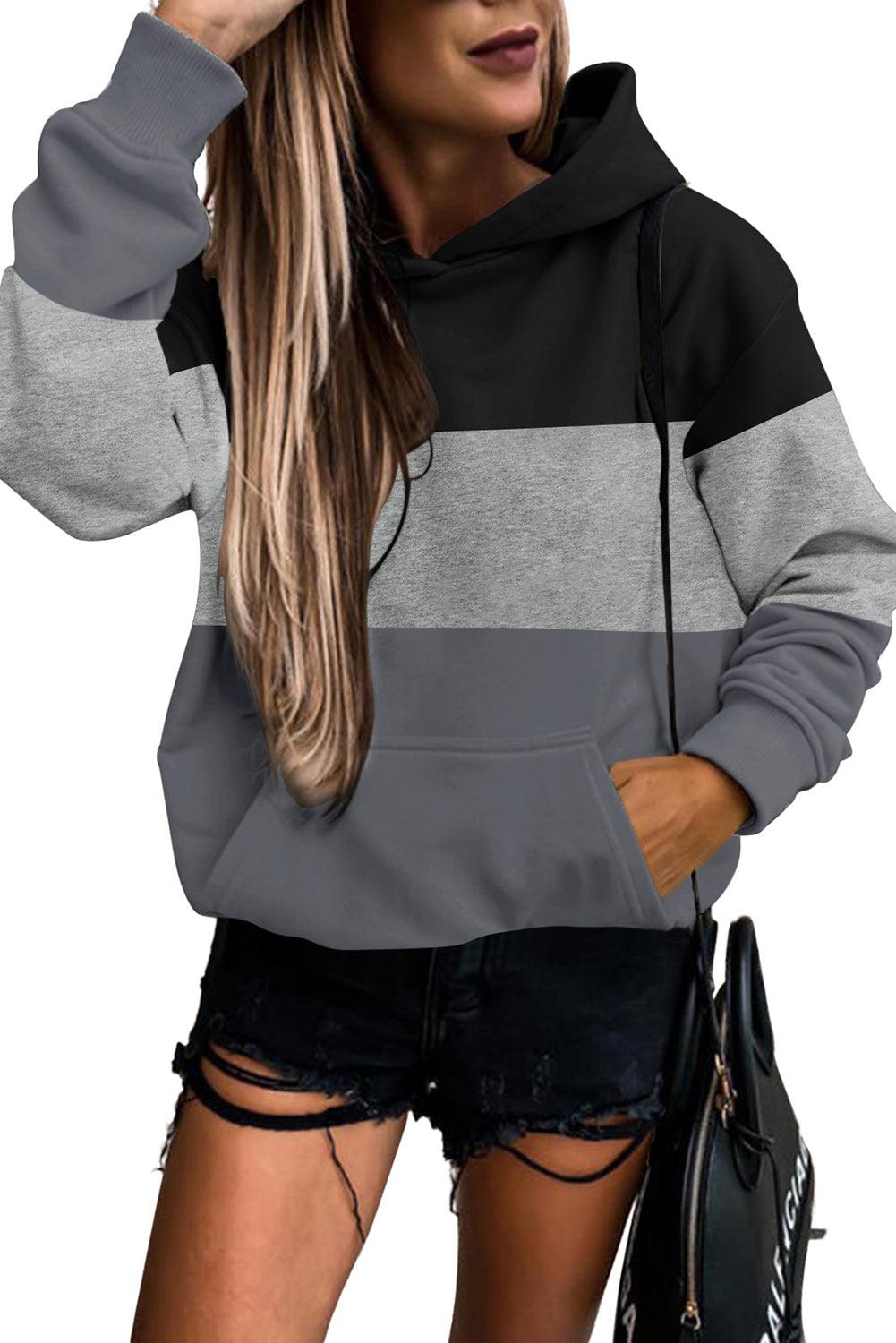 Gray Triple Color Block Hoodie with Kangaroo Pocket - L & M Kee, LLC