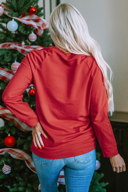 Fiery Red Chenille MERRY Christmas Raglan Sleeve Sweatshirt - L & M Kee, LLC