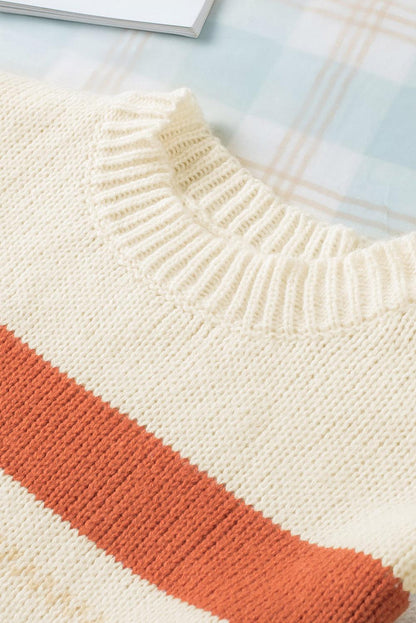 Crew Neck Drop-shoulder Striped Color Block Sweater - L & M Kee, LLC