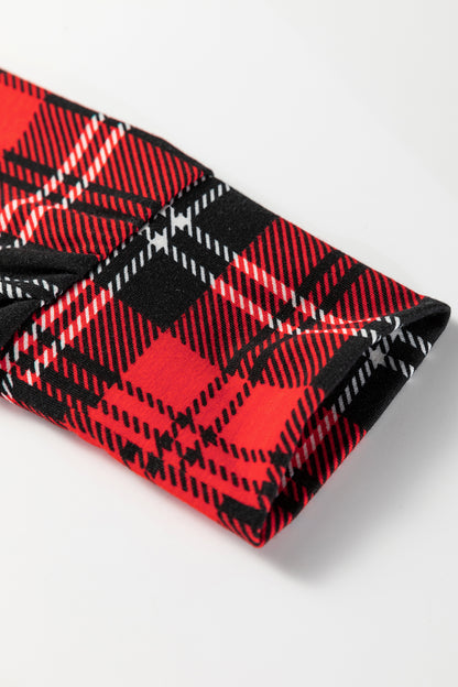 Red Festive Plaid Print Round Neck Long Sleeve and Pants 2 Piece Lounge Set