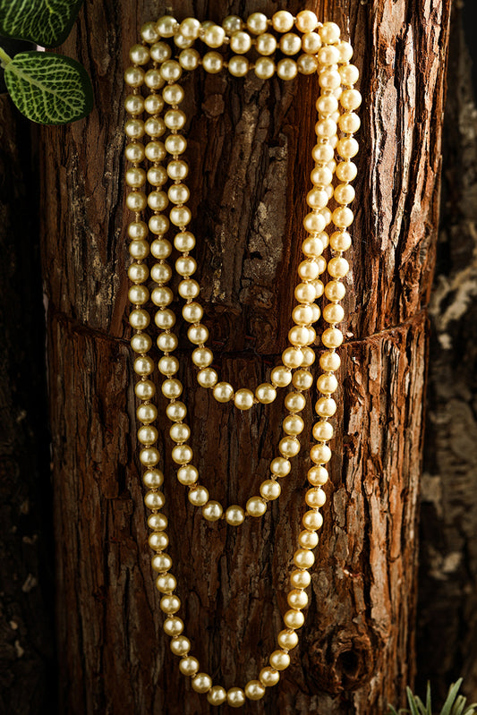 Gold Faux Pearl Beaded Layered Necklace