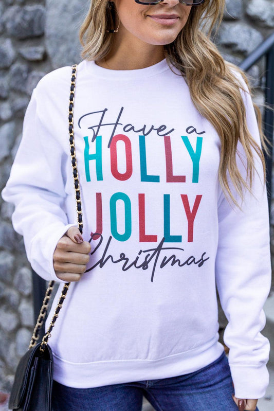White Have a HOLLY JOLLY Christmas Pullover Sweatshirt - L & M Kee, LLC
