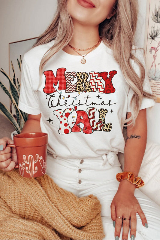 White MERRY Christmas YAll Graphic Crewneck T Shirt