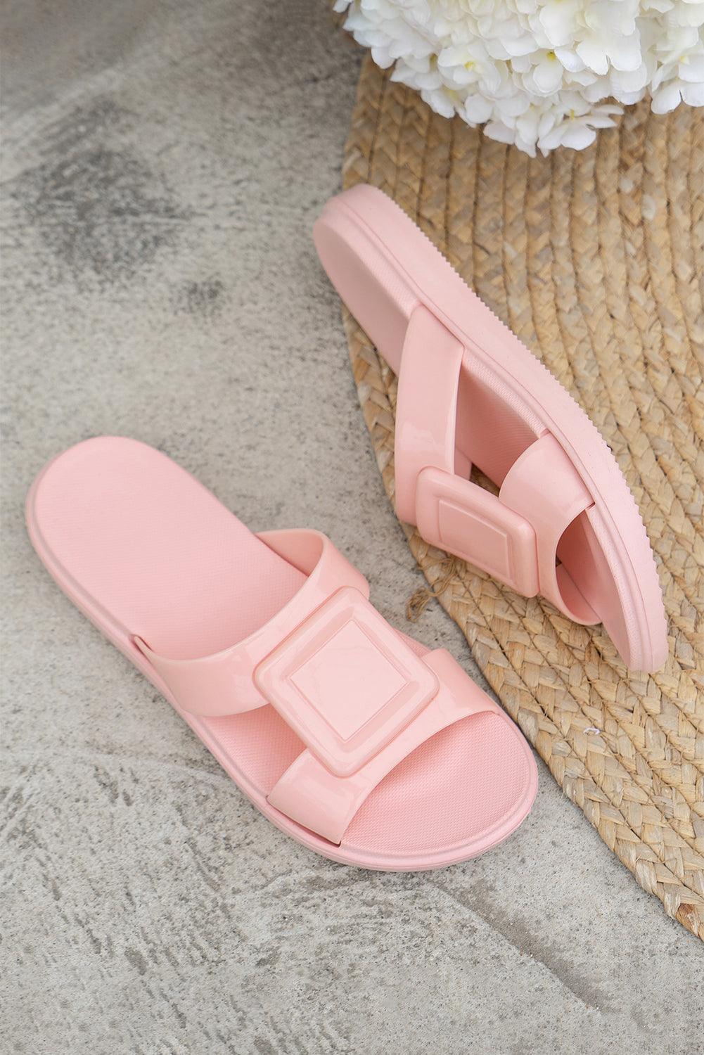 Pink Square Design Cutout Open Toe Slippers - L & M Kee, LLC