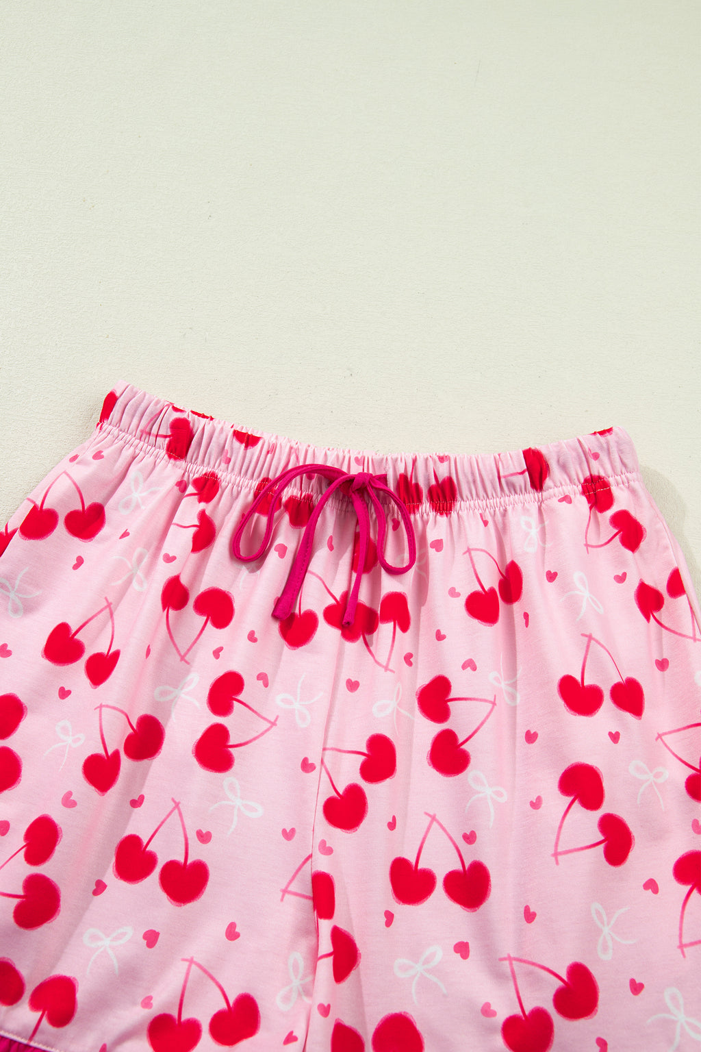 Rose Cherry Bow Mixed Print Scalloped Edge Short Pajama Set