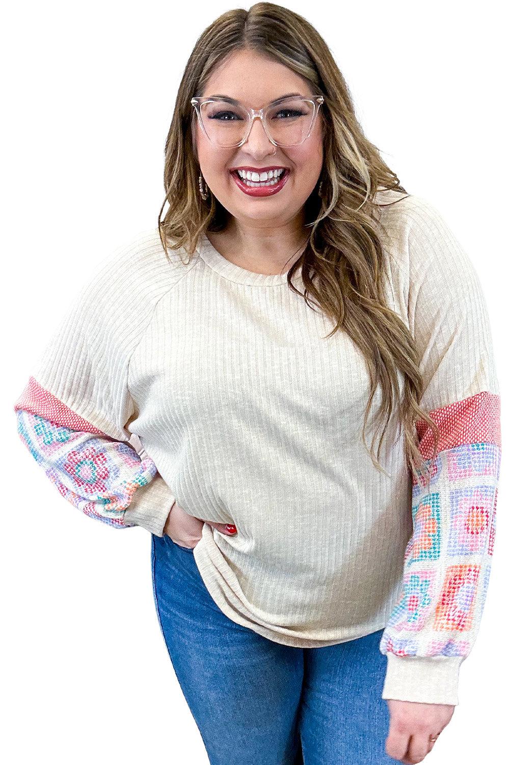 Plus Size Floral Print Raglan Bubble Sleeve Top - L & M Kee, LLC