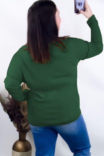 Green Exposed Seam Henley Buttoned Plus Size Long Sleeve Top - L & M Kee, LLC