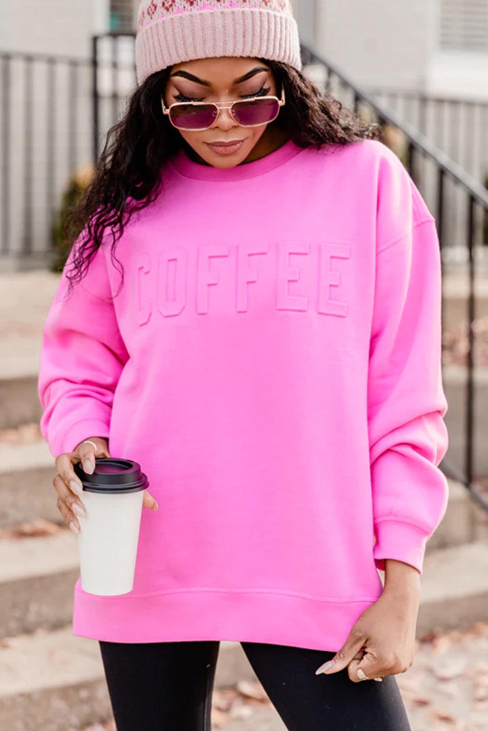 Bonbon COFFEE Letter Embossed Casual Sweatshirt - L & M Kee, LLC