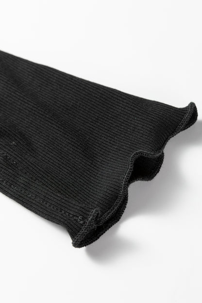 Black Sheer Lace Long Sleeve Slim Henley Top