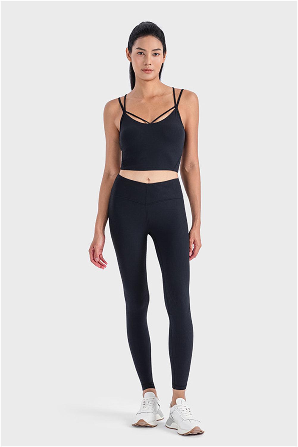Black Wide Waistband Ribbed Skinny Yoga Pants - L & M Kee, LLC