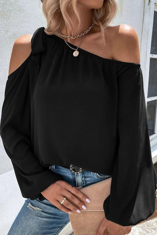 Knotted Asymmetric Off Shoulder Blouse - L & M Kee, LLC