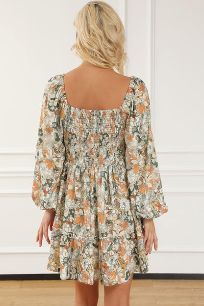 Floral Print Smocked Back Puff Sleeve Mini Dress - L & M Kee, LLC