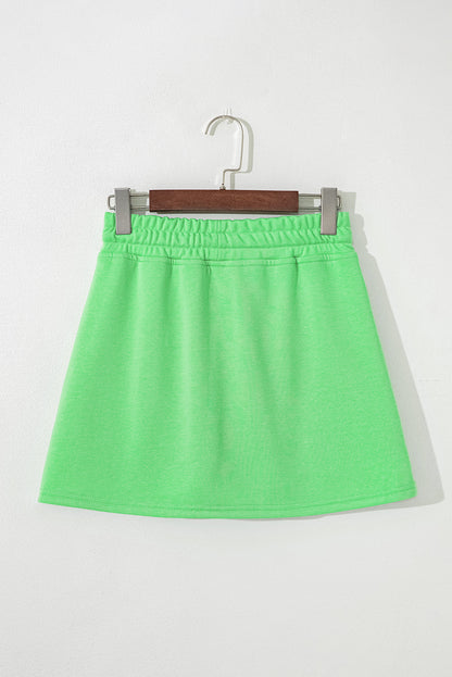 Light Green French Terry Drawstring Mini Skort with Pockets