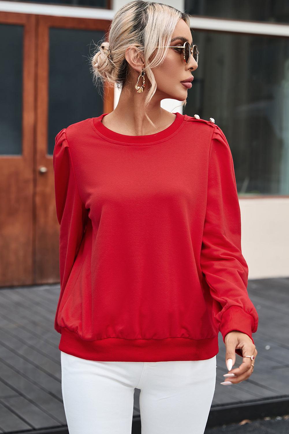 Rose Tan Button Tab Detail Long Sleeve Top - L & M Kee, LLC