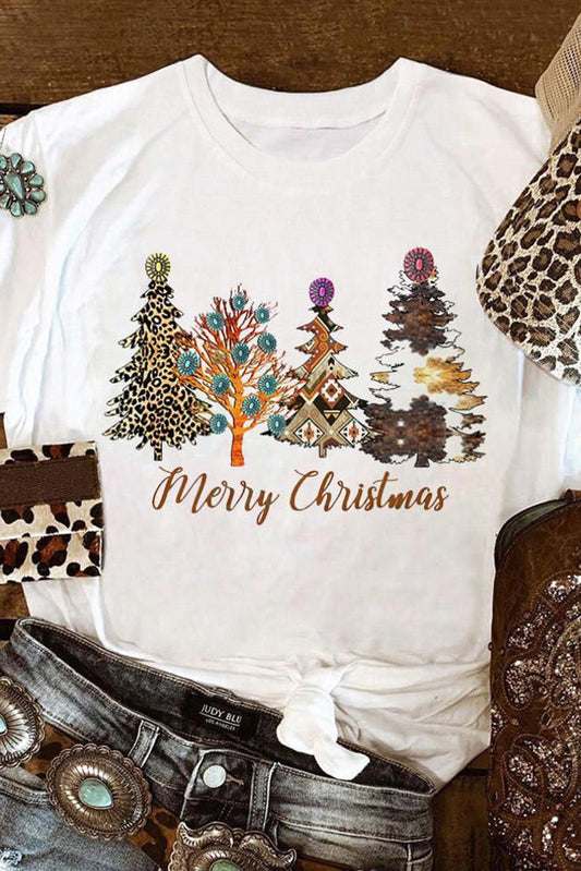 White Merry Christmas Turquoise Tree Graphic Tee - L & M Kee, LLC