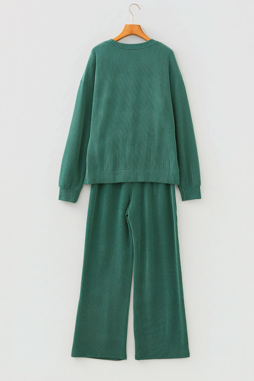 Dark Green MERRY Corded Long Sleeve Top and Pockets Pants Set