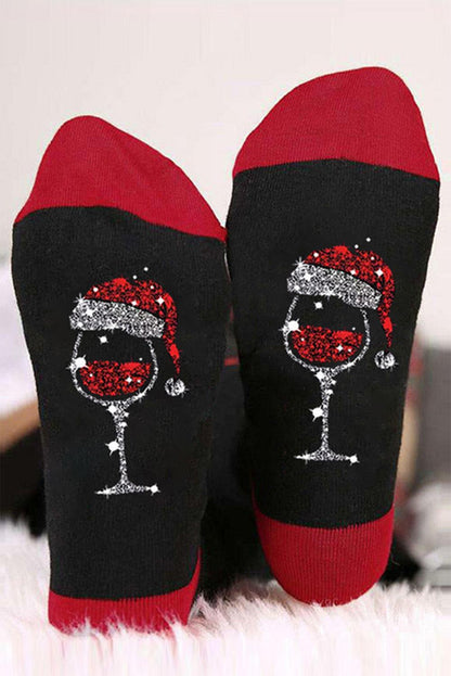 Black Christmas Champagne Santa Hat Graphic Socks - L & M Kee, LLC