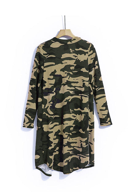 Green Camo Print Long Cardigan - L & M Kee, LLC