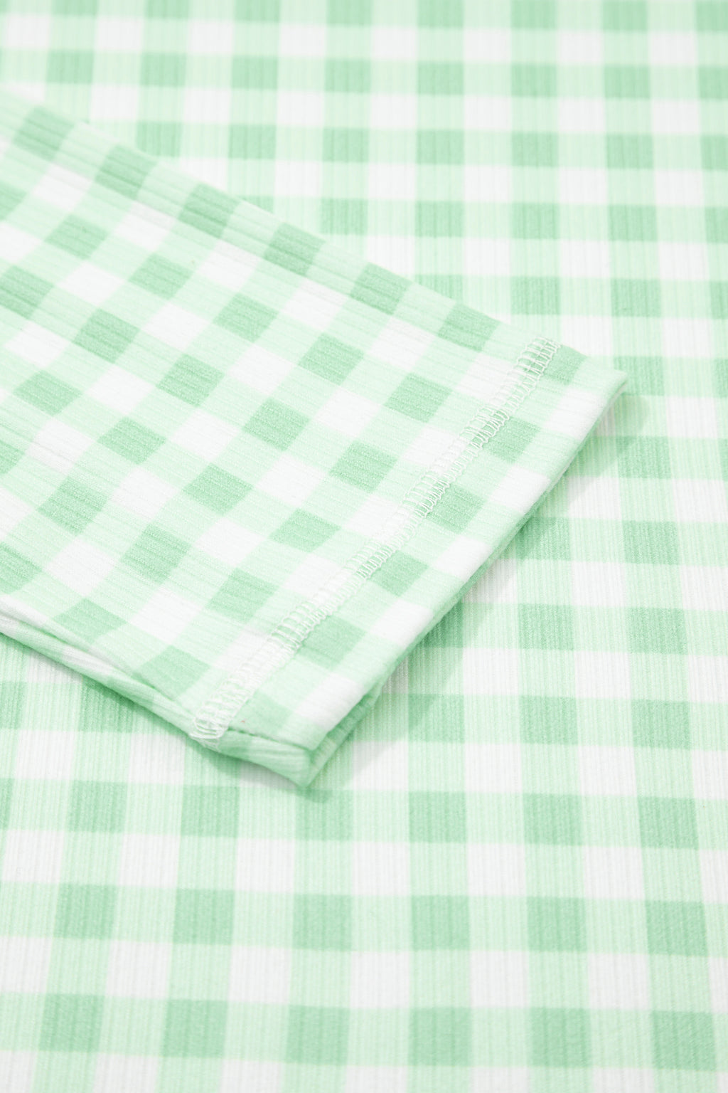 Green Gingham Long Sleeve Loose Top Drawstring Shorts 2pcs Lounge Set