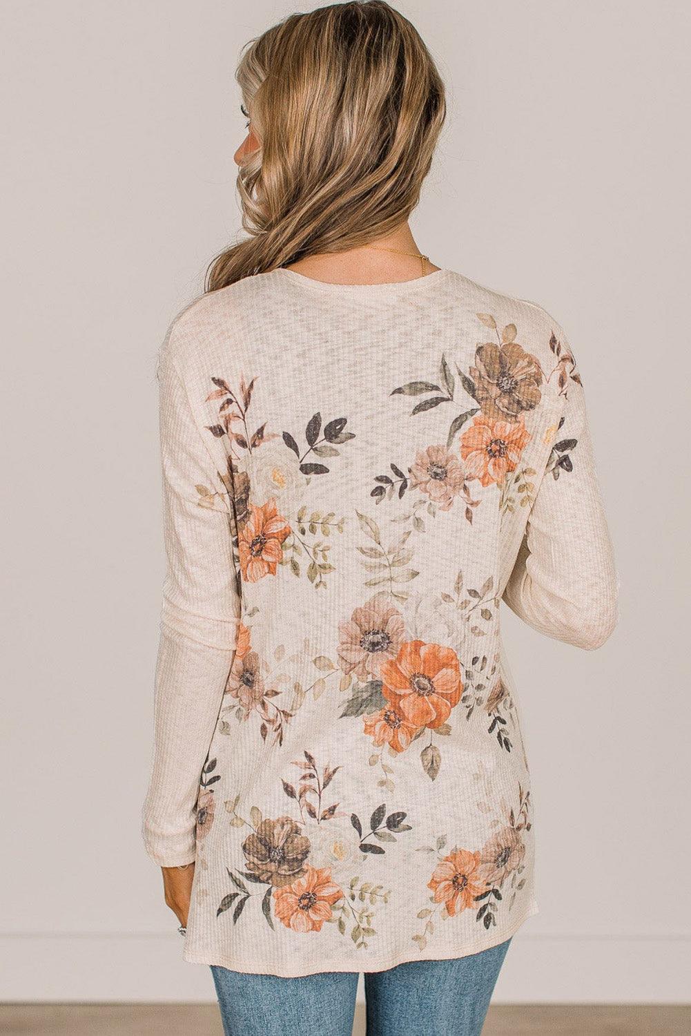 Floral Print Ribbed Knit Slim Fit Cardigan - L & M Kee, LLC