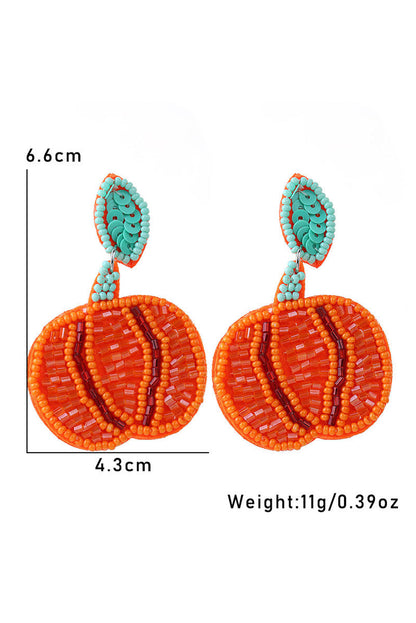 Orange Halloween Pumpkin Rice Beaded Drop Earrings