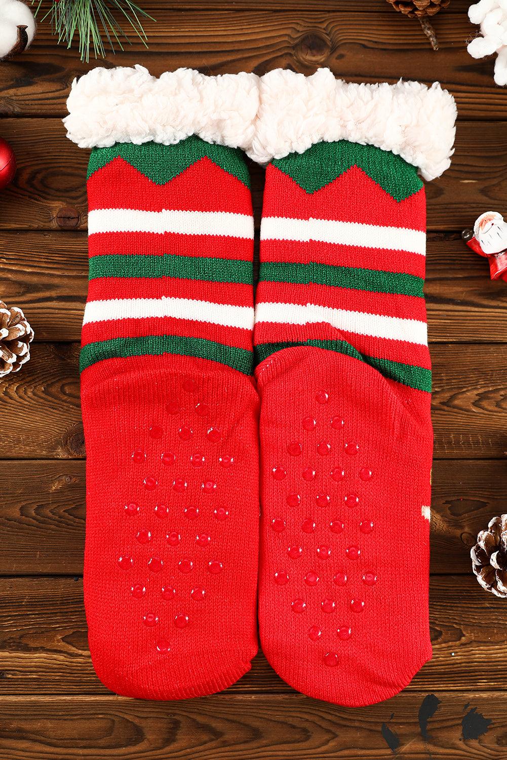 Fiery Red Christmas Cartoon Pattern Woolen Knit Socks - L & M Kee, LLC