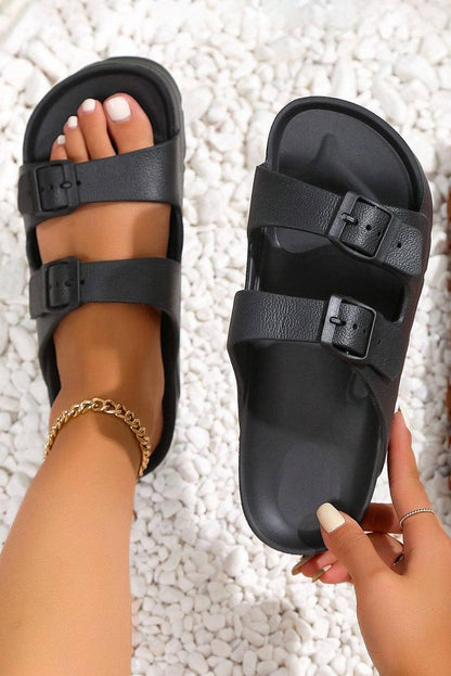 Black Double-buckle EVA Slippers - L & M Kee, LLC