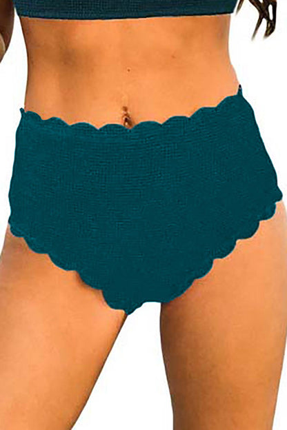 Green Scalloped Edge High Waist Bikini Panty - L & M Kee, LLC