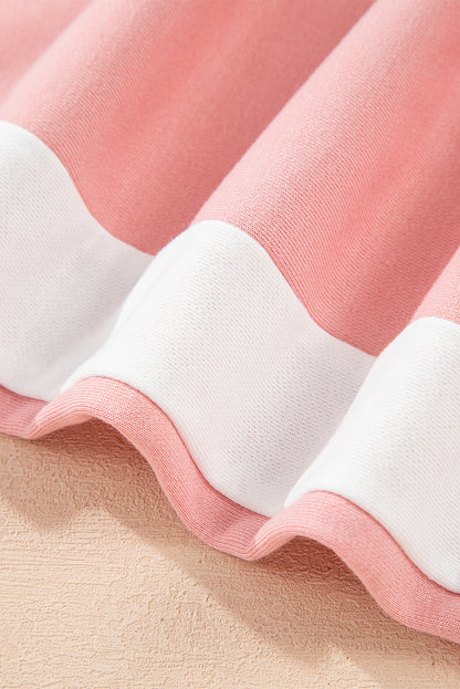 Rose Red 2pcs Color Block Pullover Loose Pant Set