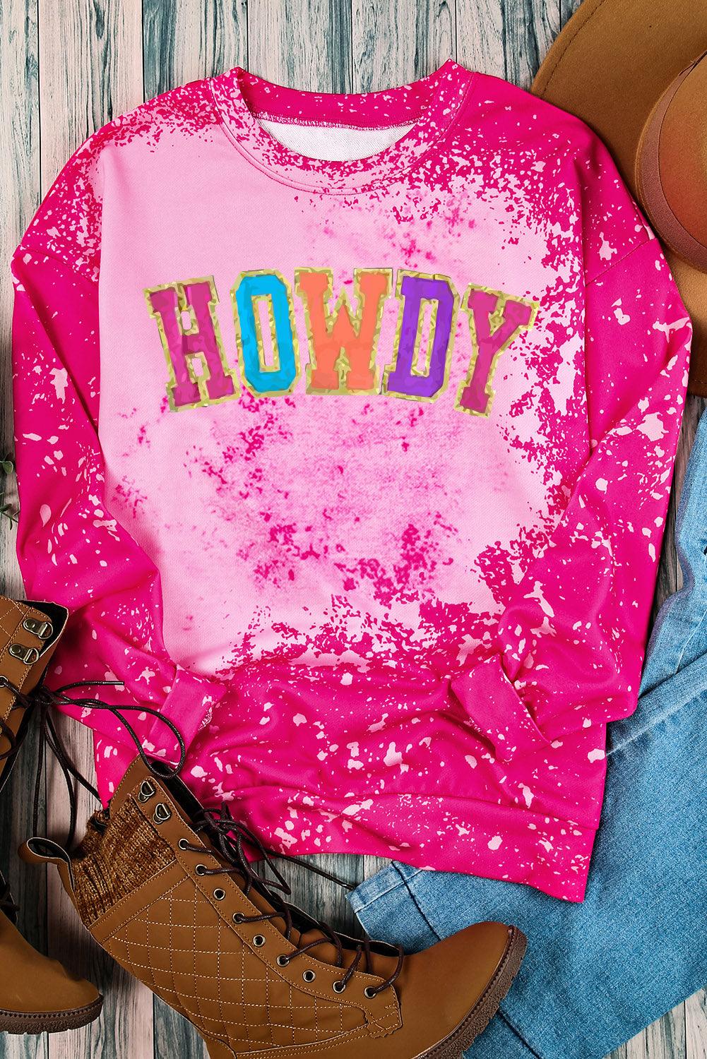 Rose Glitter HOWDY Graphic Western Tie Dye Sweatshirt - L & M Kee, LLC