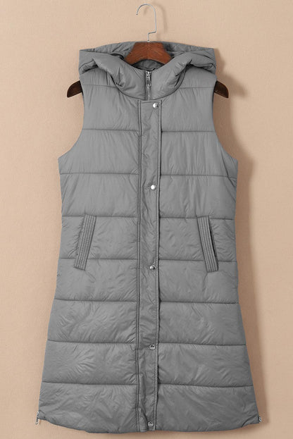 Black Hooded Long Quilted Vest Coat - L & M Kee, LLC