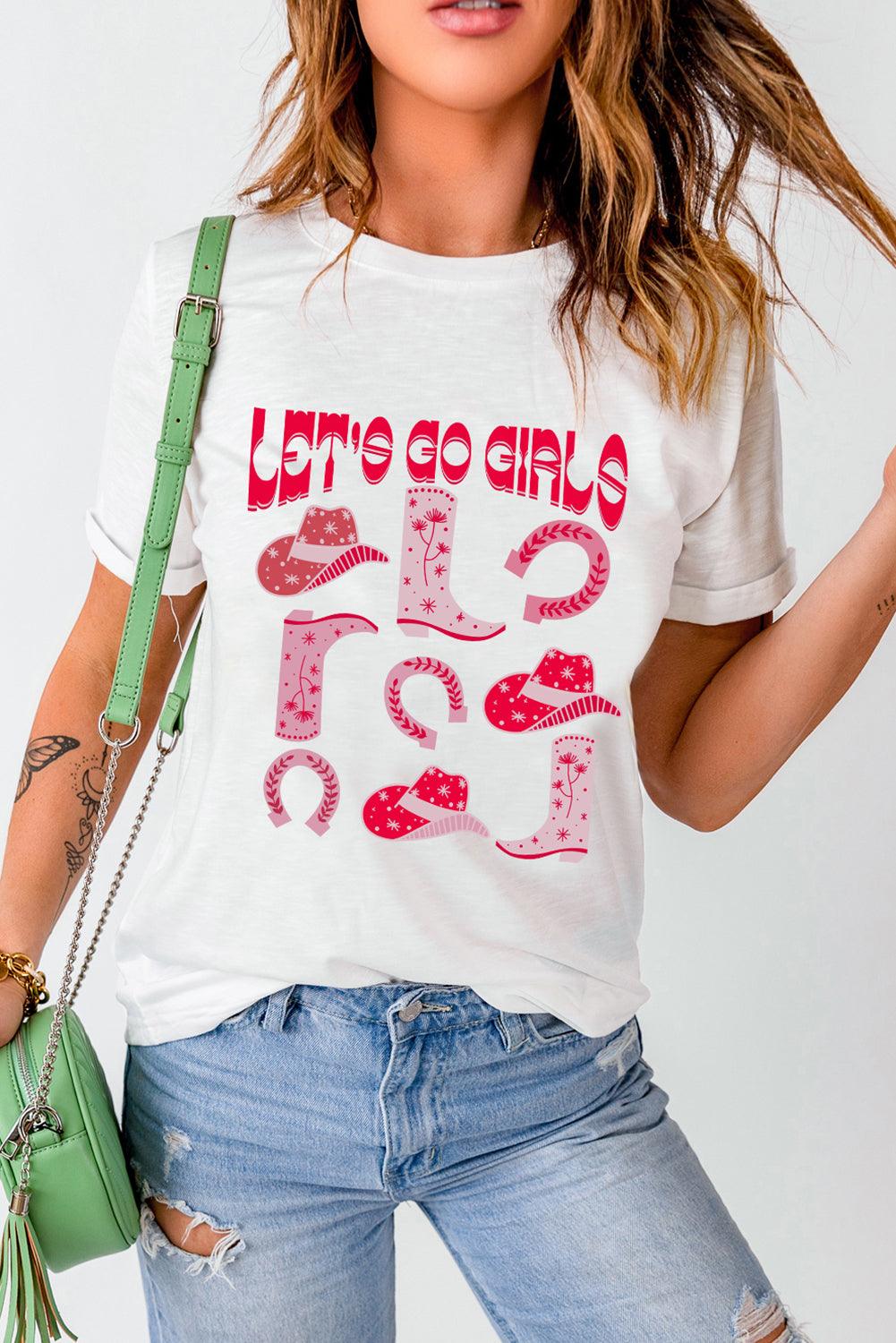 White LET'S GO GIRLS Western Fashion Graphic T Shirt - L & M Kee, LLC