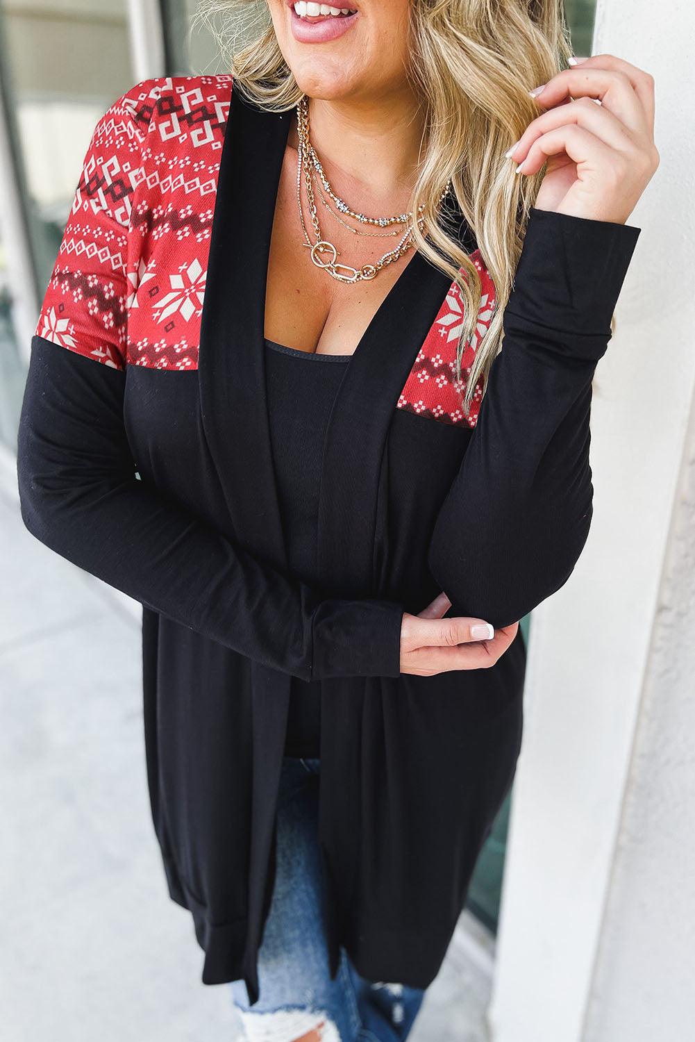 Red Printed Leopard Detail Plus Size Cardigan - L & M Kee, LLC