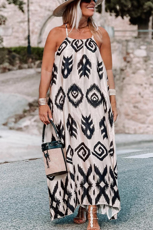 Black Plus Size Western Print Halter Maxi Dress - L & M Kee, LLC